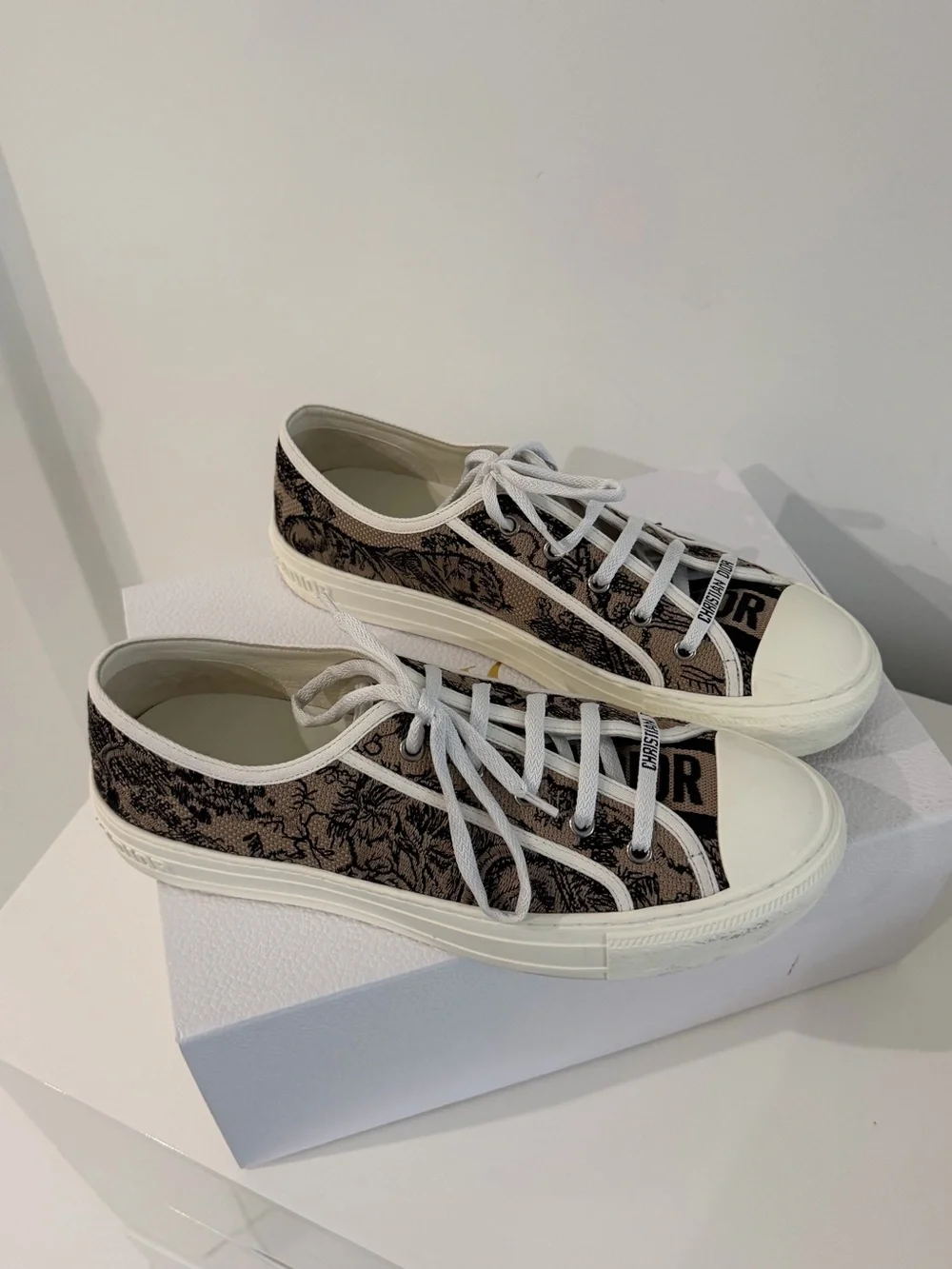 Dior Brown Logo Canvas Low-Top Sneakers with White Toe Caps